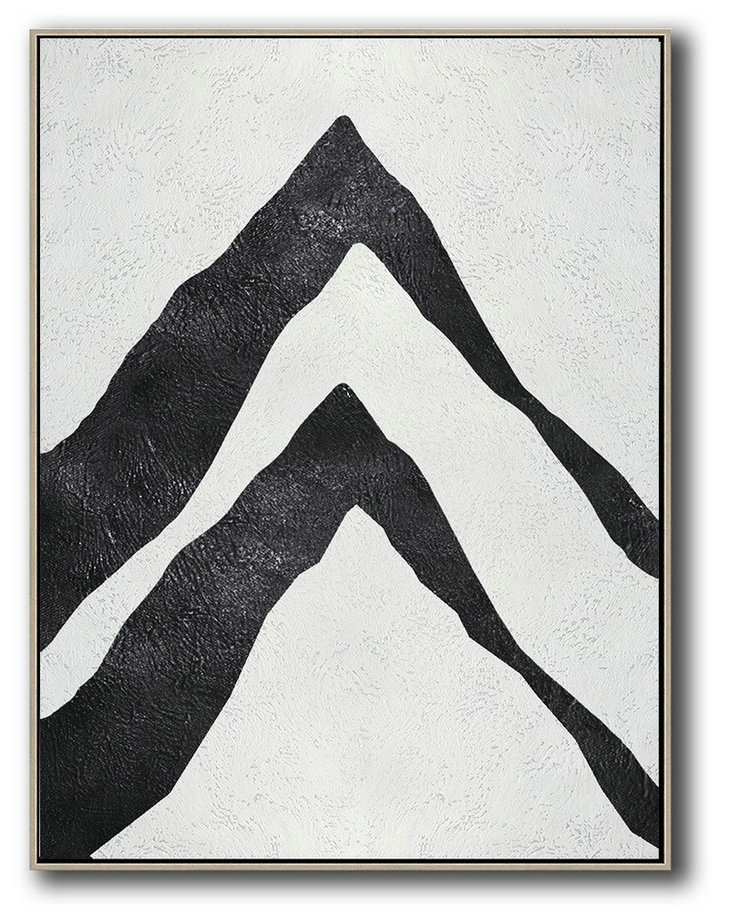 Original Extra Large Wall Art,Black And White Minimal Painting On Canvas - Modern Paintings